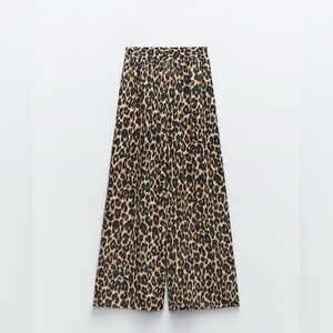 Zara Animal Print Flowy Palazzo Pant Black and Tan size S